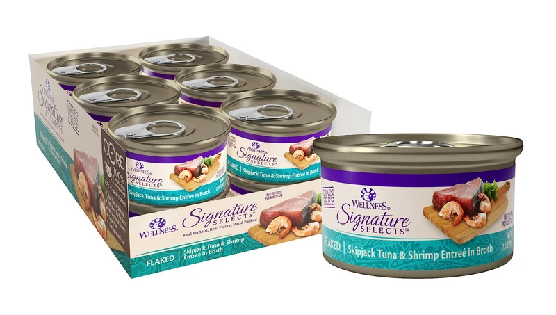 Wellness CORE – Nourriture humide sans céréales pour chat adulte au thon et crevettes, 12 boîtes de 2,8 oz