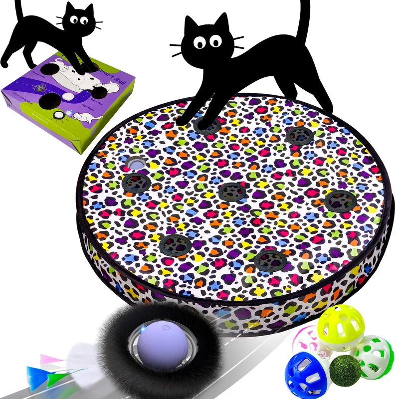 ORSDA Balle Interactive pour Chats Intérieurs – Jeu Automatique à 7 Orifices et Tapis Cache-Cache