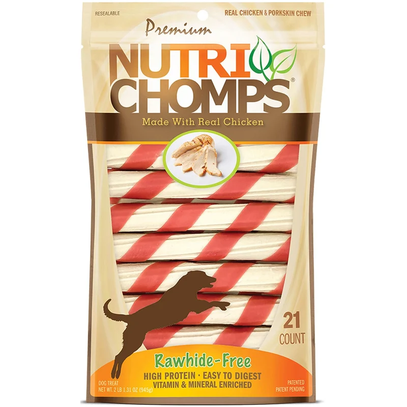 NutriChomps Friandises pour Chiens — torsades 6 pouces, sans cuir brut, saveur poulet, 21 unités