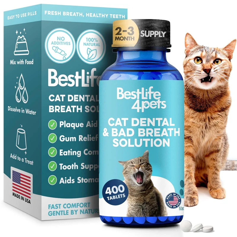 BestLife4Pets - Complément Dentaire Chat (400 Comprimés Dissolvables) Haleine Fraîche et Santé des Gencives