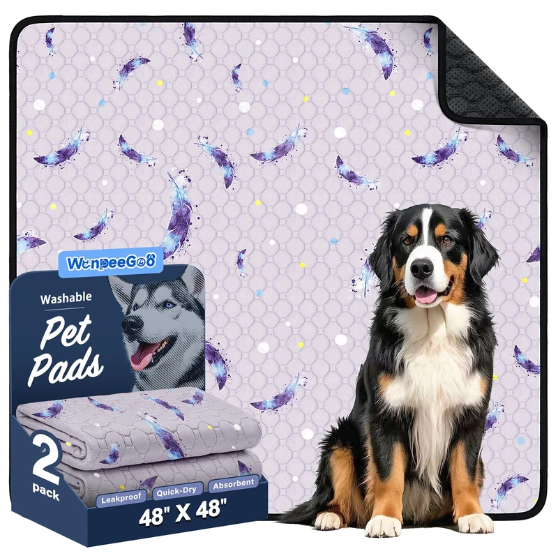 WanpeeGoo Tapis lavables pour chiens – 2 paquets, absorption élevée et anti-fuite, 48×48 cm