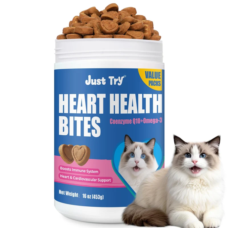 Just Try 16 oz Bouchées Coenzyme Q10 pour Chats – Taurine, Cœur et Vitalité, Saveur Poulet