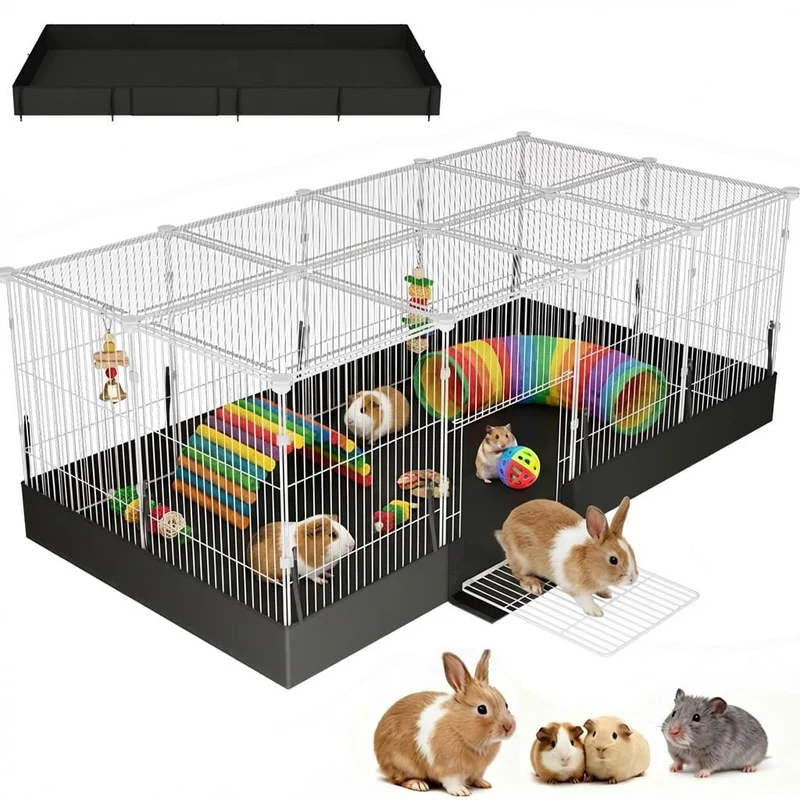 Cage SNAAT pour cobayes et lapins – toit transparent, liner imperméable et modularité extensible