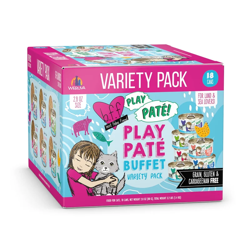 Weruva B.F.F. Play - Meilleur Ami Félin Paté Lovers Aw Yeah!, Buffet Paté Variété Pack, 2,8 oz (Pack de 18)