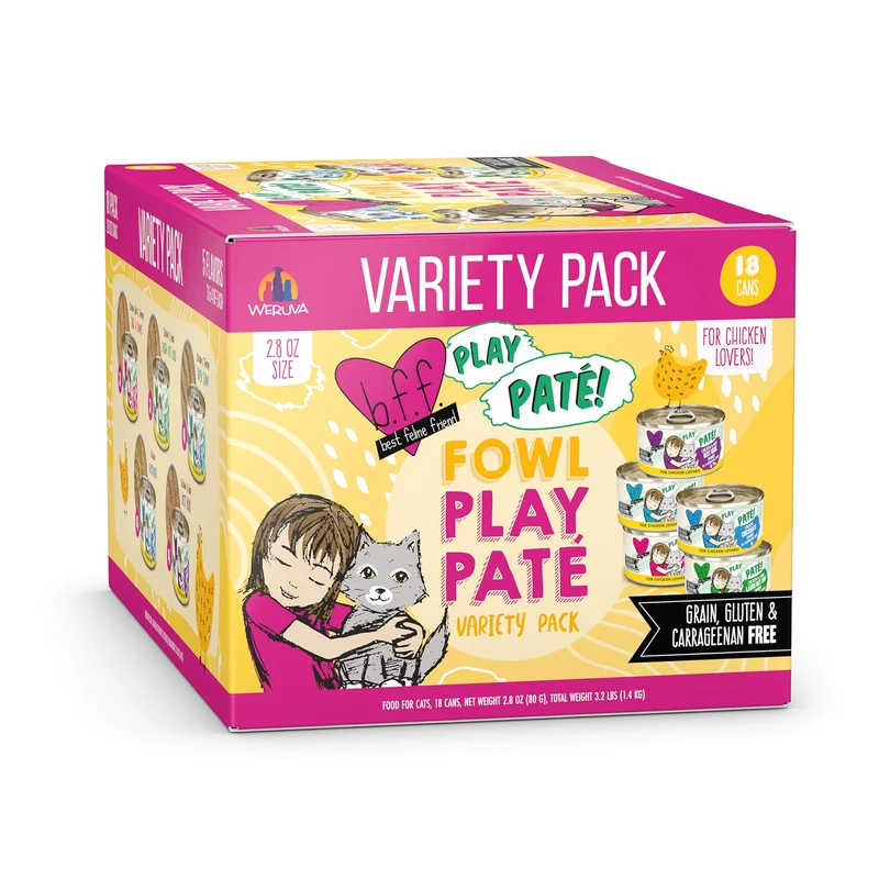 Weruva B.F.F. Play — Meilleur Ami Félin, Variété de Pâtés Fowl Play Jaune, 2,8 oz (Pack de 18)