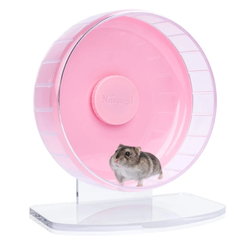 Roue d’exercice ultra-silencieuse Niteangel pour hamster – hauteur réglable et base stable (Taille S, Rose)