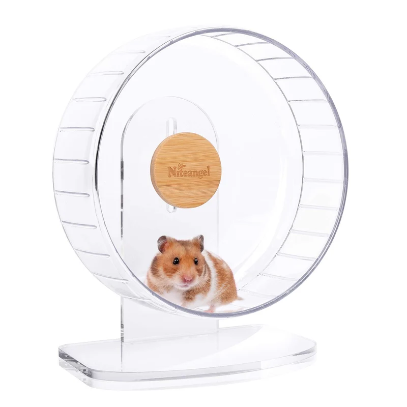 Niteangel Roue d'Exercice Hamster Silencieuse – Diamètre 25 cm, Base Régable, Transparente