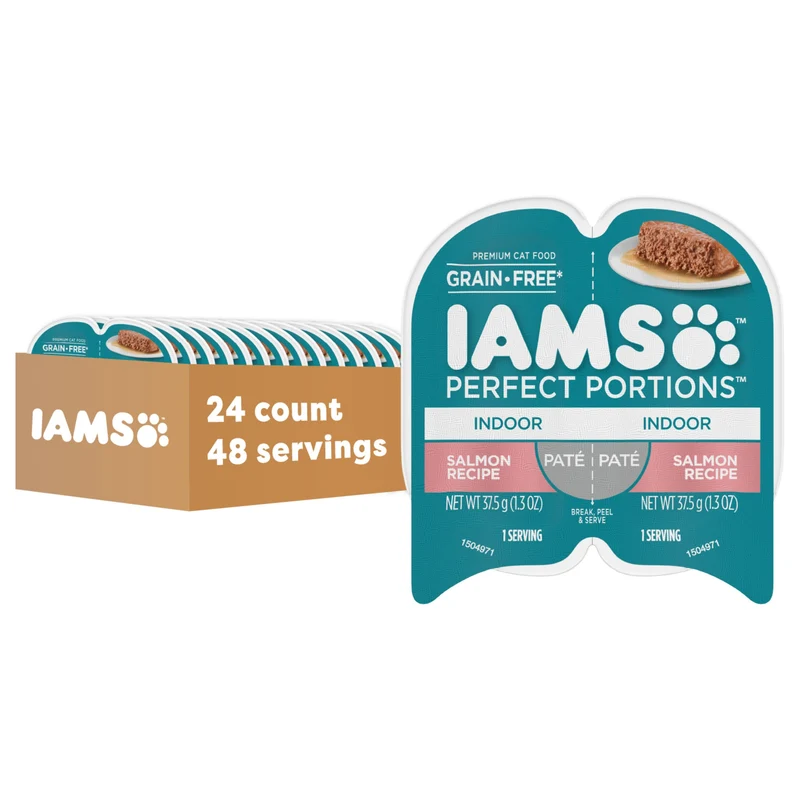 IAMS Perfect Portions Pâté Saumon Sans Céréales pour Chats Adultes – 2,6 oz (24 Twin Packs)