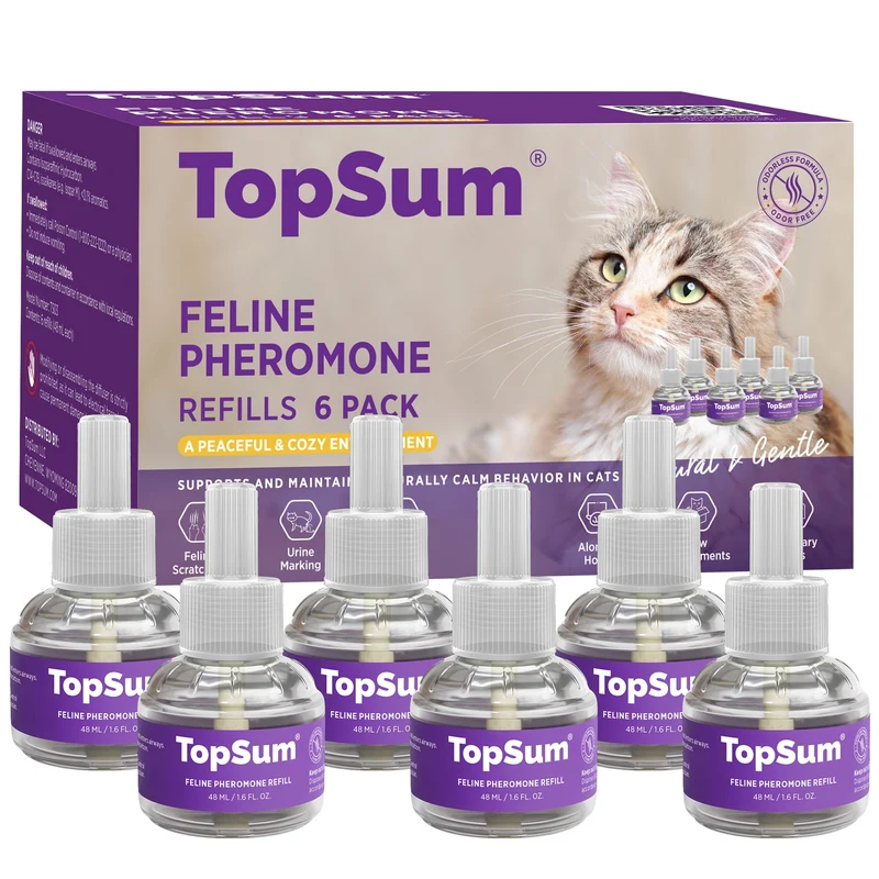 TopSum Recharges Diffuseur Calmants pour Chats — Phéromone Féline, Lot de 6, Jusqu’à 6 Mois, Violet