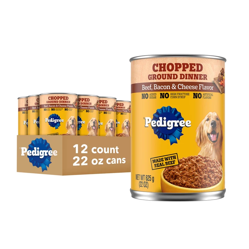 Pedigree Repas bacon et fromage pour chien adulte – Nourriture humide en conserve 22 oz, 12 boîtes