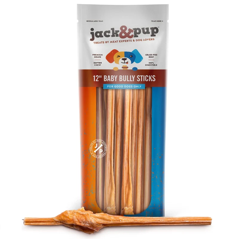 Jack&Pup Bâtonnets Bully pour Petits Chiens – 12 po, 18 pièces