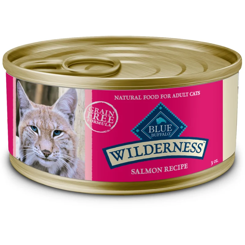Blue Buffalo Wilderness Nourriture humide sans céréales au saumon pour chats adultes — Pâté, 24 boîtes de 3 oz