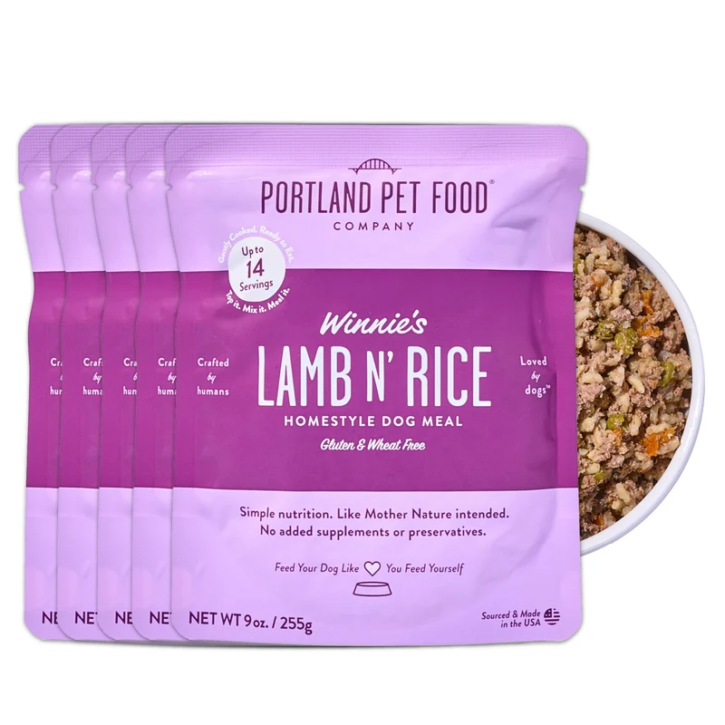 Portland Pet Food Company – Poches de Nourriture pour Chiens Winnie's Lamb N' Rice (Sans Gluten, Ingrédients Limités) – Pour Chiens Petits et Grands – Lot de 5