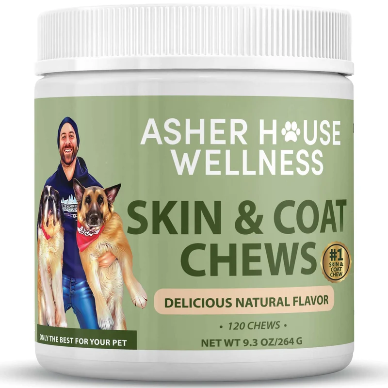 ASHER HOUSE WELLNESS – Soin peau et pelage chien avec Oméga 3/6/9, huile de poisson et biotine – 120 friandises