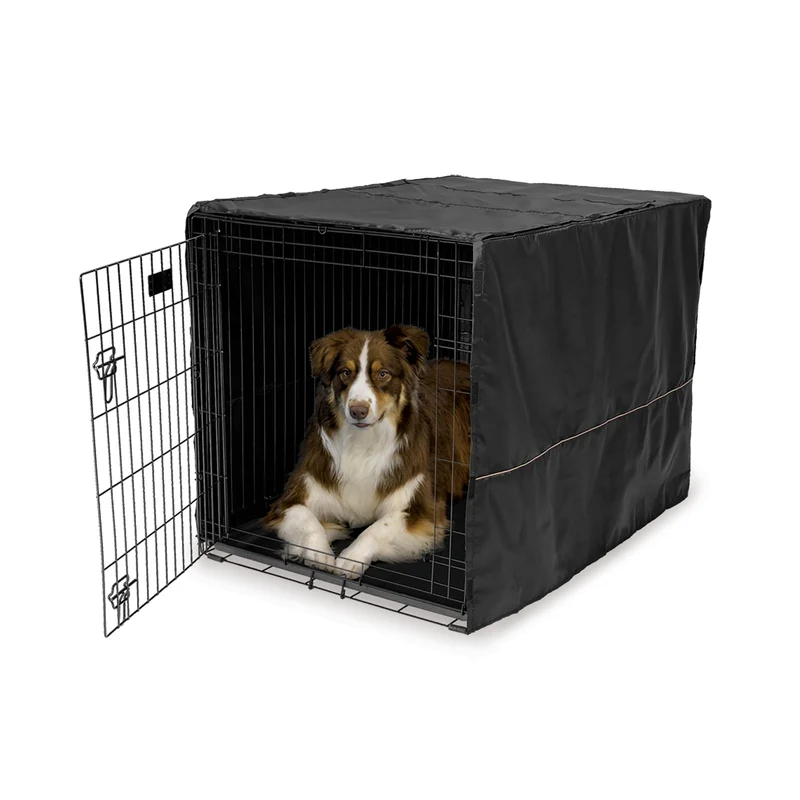 Housse de caisse MidWest pour chien – Grand modèle noir, 42 pouces, lavable en machine, intimité et confort