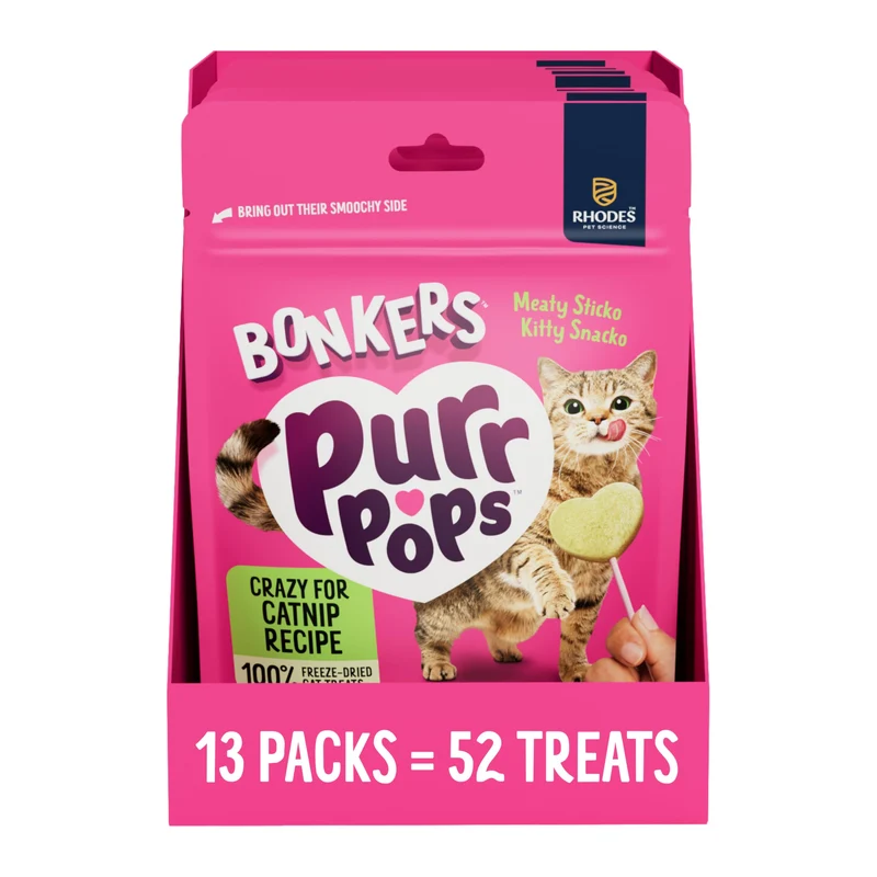 Bonkers Purrpops – Friandises en sucette pour chats lyophilisées, 52 pièces, Pack 13