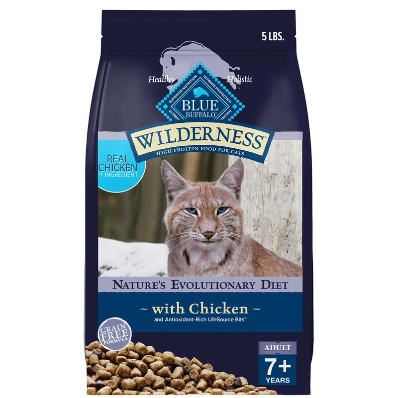Blue Buffalo Wilderness Mature – Croquettes pour Chat 7+ ans, Poulet, Sans Céréales, 5-lb