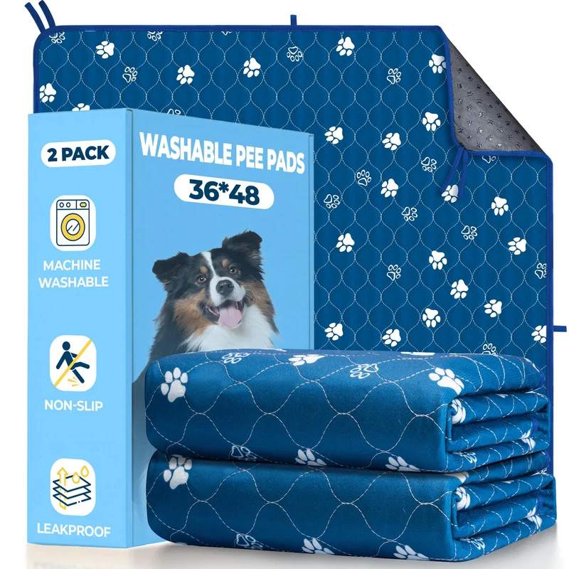 Fostanfly Tapis Pipi Lavables pour Chiens – Lot de 2 Grand 36x48 cm, Ultra-Absorbants et Imperméables, Antidérapants, Avec 8 Lanières