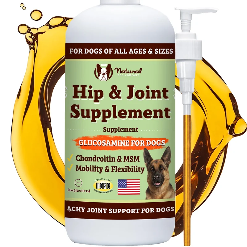 Natural Dog Company Huile glucosamine liquide pour chiens — Soutien hanches et articulations, 16 oz, Forte Concentration