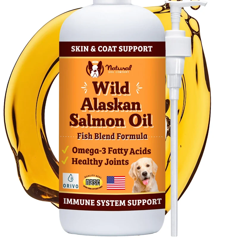 Natural Dog Company Huile de Saumon Sauvage d’Alaska pour Chiens – Oméga 3, Soin Peau & Pelage, Soutien Articulations et Cœur • 32 oz