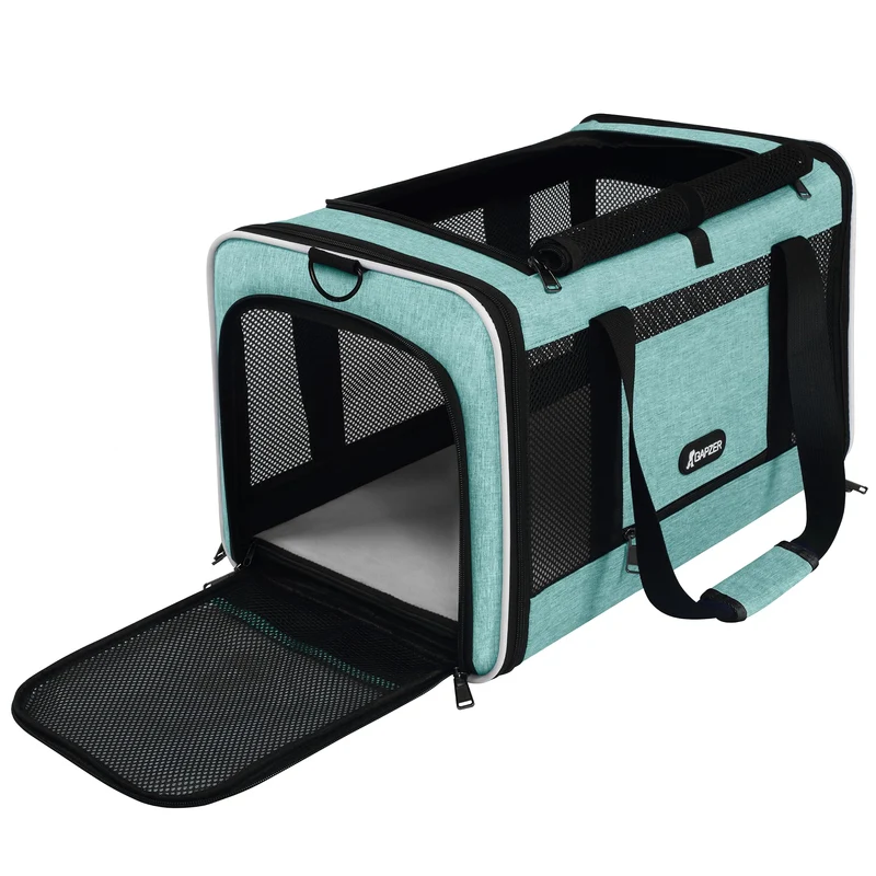 GAPZER Cage de transport pour chat 18x11x11 – TSA Approuvé, Doux et Ventilé Bleu-vert