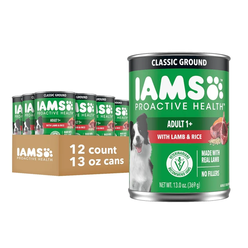 IAMS Proactive Health Nourriture Humide pour Chien — Agneau et Riz, Multipack 12 Boîtes de 370 g