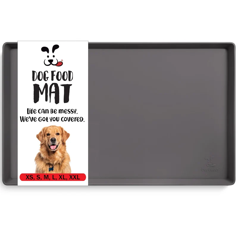 DogBuddy Tapis Nourriture pour Chiens – Imperméable, Bordures Elevées, Silicone Sain Sans BPA, XL 28 × 18 pouces (Shadow)