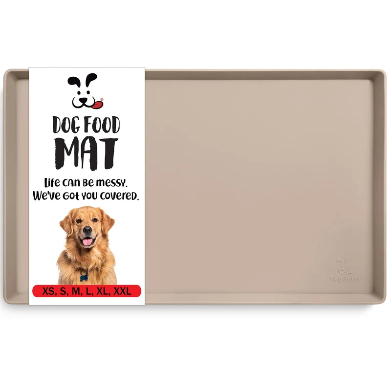 DogBuddy Tapis Alimentaire Chien Étanche XL 28x18 Taupe – Bol Non-Glisse