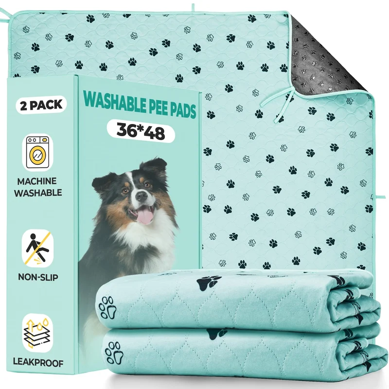 Fostanfly Tapis Potty Lavable 2-pack 36x48 cm — Ultra-absorbant, Étanche, Anti-dérapant, 8 Lanières, Vert