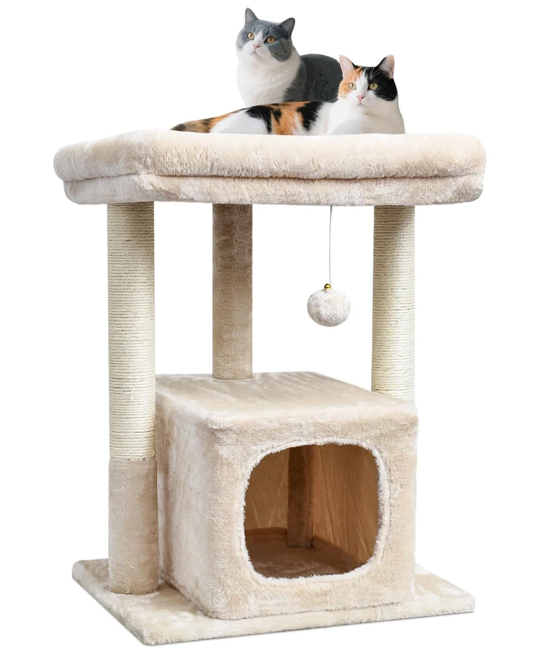 SYANDLVY Arbre à Chat 27 pouces pour intérieur – Tour d'activités avec poteaux à griffes et condo moderne beige