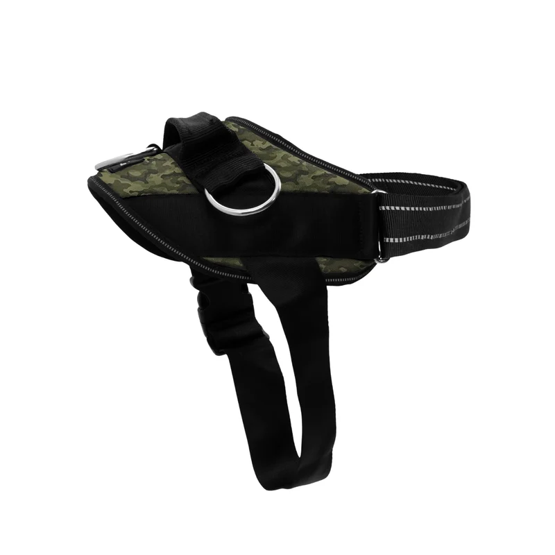 SHAWNCO Essential Harnais Chien Anti-Tirage – 3 Anneaux, Réfléchi, Ajustable – Camouflage Militaire, Taille L