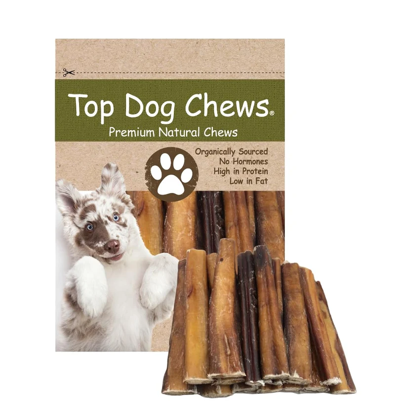 Top Dog Chews - Bâtons Bully épais 15 cm | 100% Boeuf naturel, Pâturage libre, Nourri à l'herbe, Haute Protéine, Soutien dentaire et Digestion facile (12 Pack)