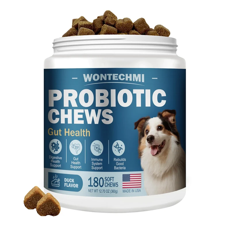 Probiotiques WONTECHMI pour Chiens – Digestion, Peau et Immunité | Saveur Canard (180 bouchées)