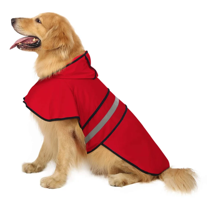 HDE Manteau de pluie pour chien - capuche réfléchissante, réglable, ouverture pour laisse - Rouge - Taille L