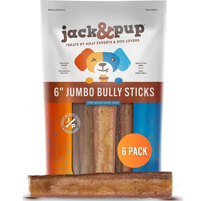 Jack&Pup Bâtons Pizzle Boeuf Jumbo Épais – Pack 6, Ingrédient Unique, Pour Chiens Moyens à Grands