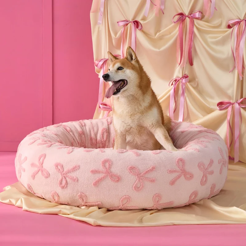 LE SURE Lit Donut Rond 30 pouces Rose Taffy – Confort Peluche, Base Antidérapante et Design Moderne