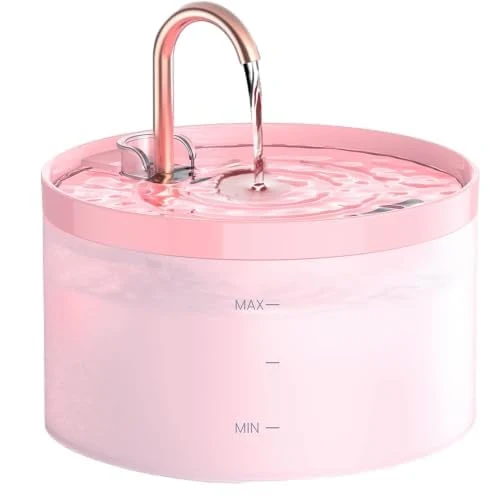 GIOTOHUN Fontaine pour Chats Rose 2L – Filtration triple, Pompe silencieuse, Débit ajustable
