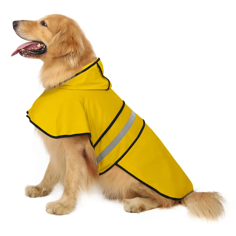 HDE Manteau de pluie pour chien — Réfléchissant, capuche ajustable, ouverture pour harnais – Jaune XL