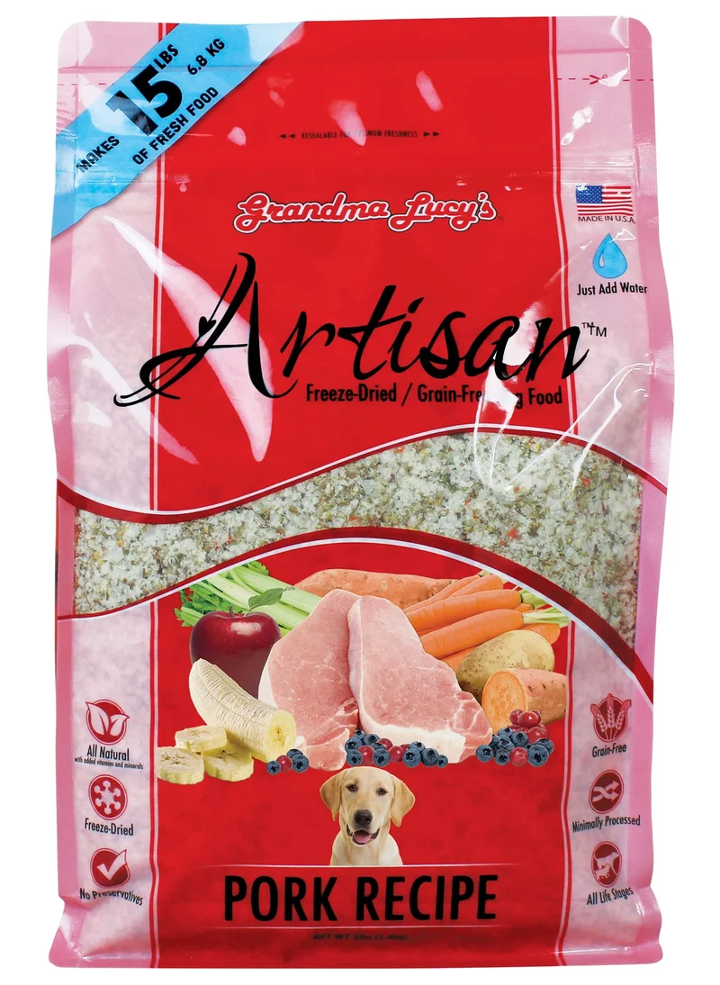 Grandma Lucy's Nourriture Artisanale pour Chien – Porc Sans Céréales et Lyophilisée, Sachet 1,36 kg
