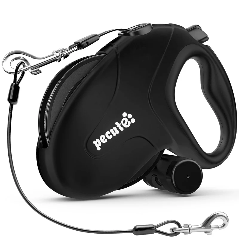 Pecute Laisse Rétractable pour Chien 10 m (32 ft) avec Porte-Sacs – Sans Enchevêtrements 360°, Poignée Antidérapante et Frein Rapide – Pour Chiens jusqu’à 50 kg