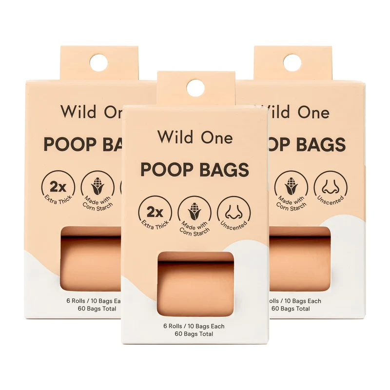 Wild One Sacs Poubelles Pour Déjections Canines, 180 Sacs Etanches en Amidon de Maïs, Sans Parfum, Couleur Rose
