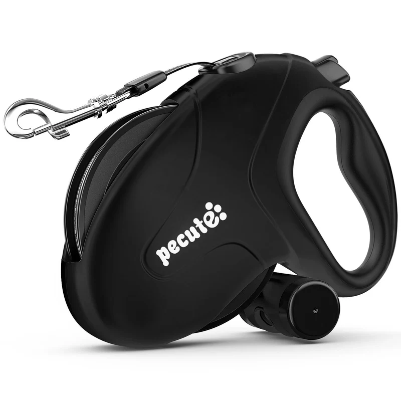 Longe pour chien Pecute rétractable 32 pieds – Bandes réfléchissantes, rotation 360°, frein à bouton et matériaux solides