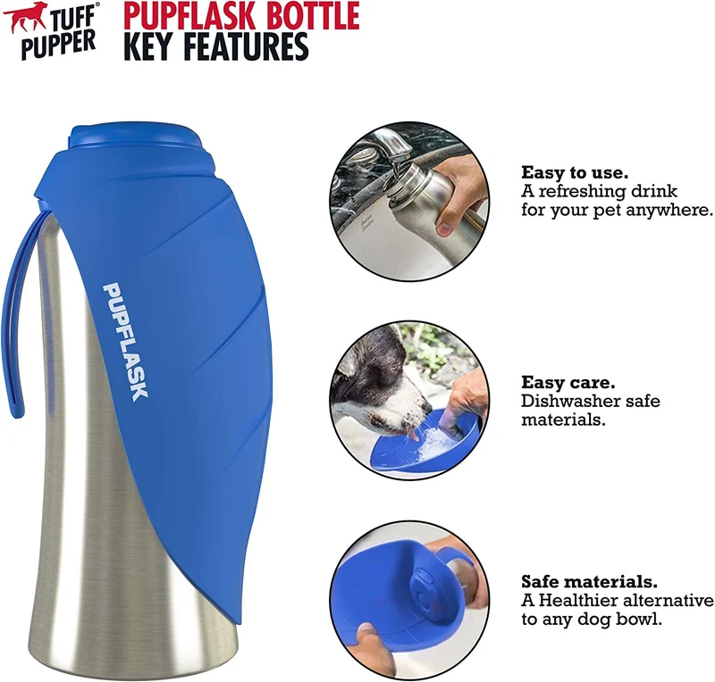 PupFlask Large – Gourde pour Chien en acier inoxydable, 27 ou 40 onces | Hydratation Portable Sans Fuite | Tuff Pupper