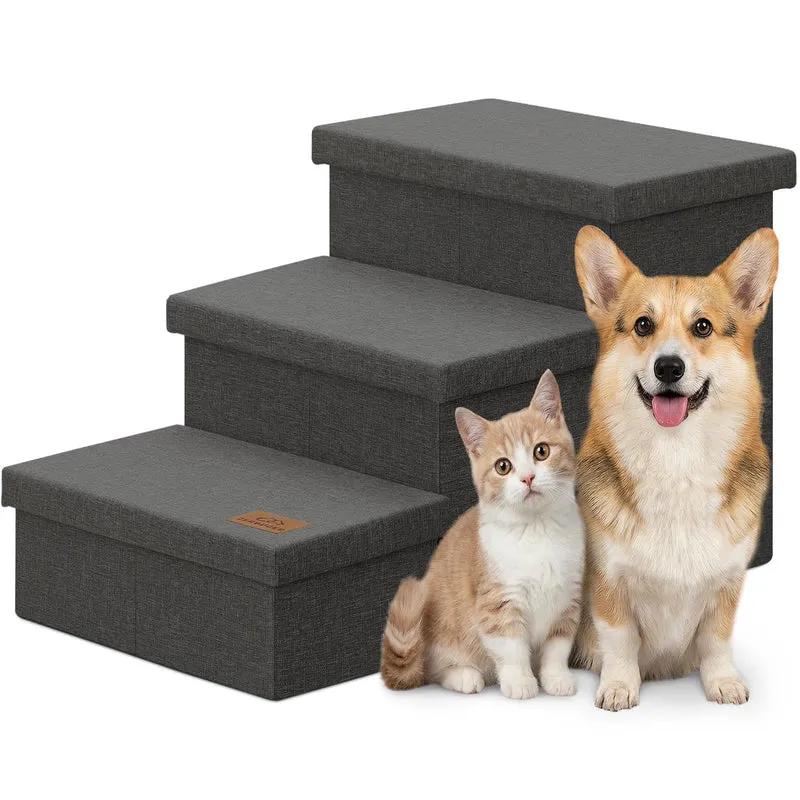 Zerbuger Escaliers pour Chien avec Rangement – 3 Marches, Jusqu'à 200 lb, Gris Foncé