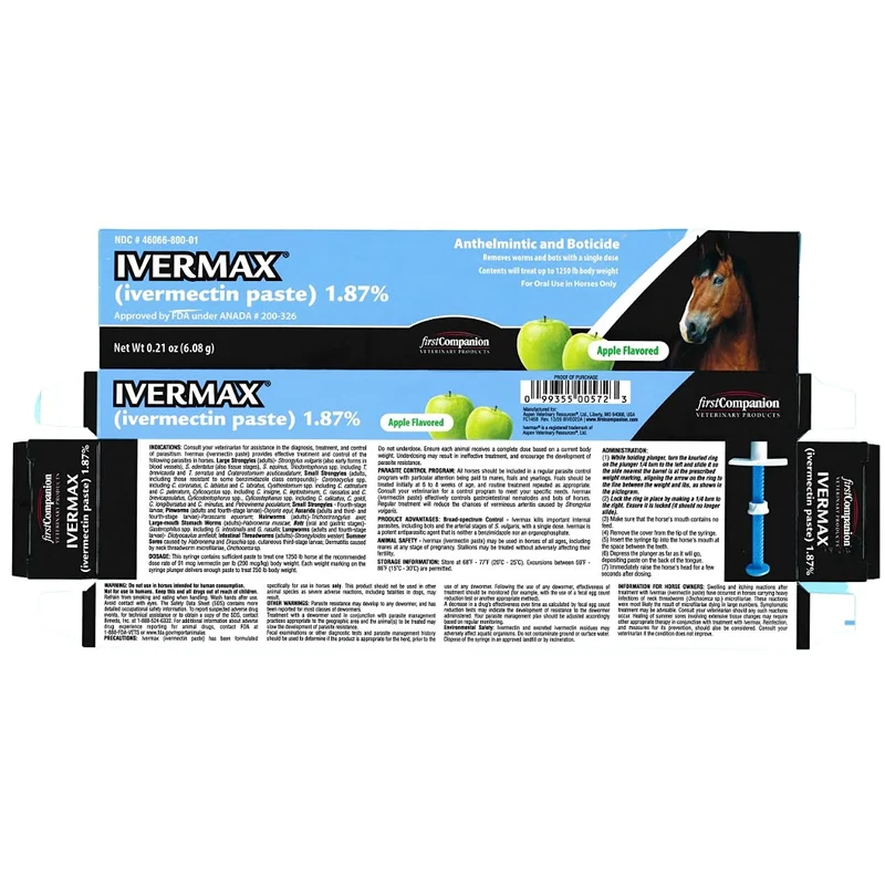 Ivermax Pâte Équine Goût Pomme – Vermifuge Ivermectine, 2 Packs
