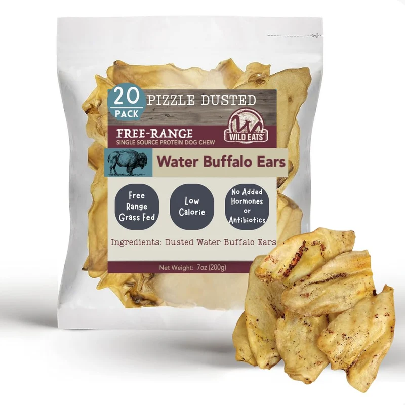 Wild Eats – Oreille de buffle d'eau poudrée, friandise naturelle pour chiens, sans céréales, 20 pièces