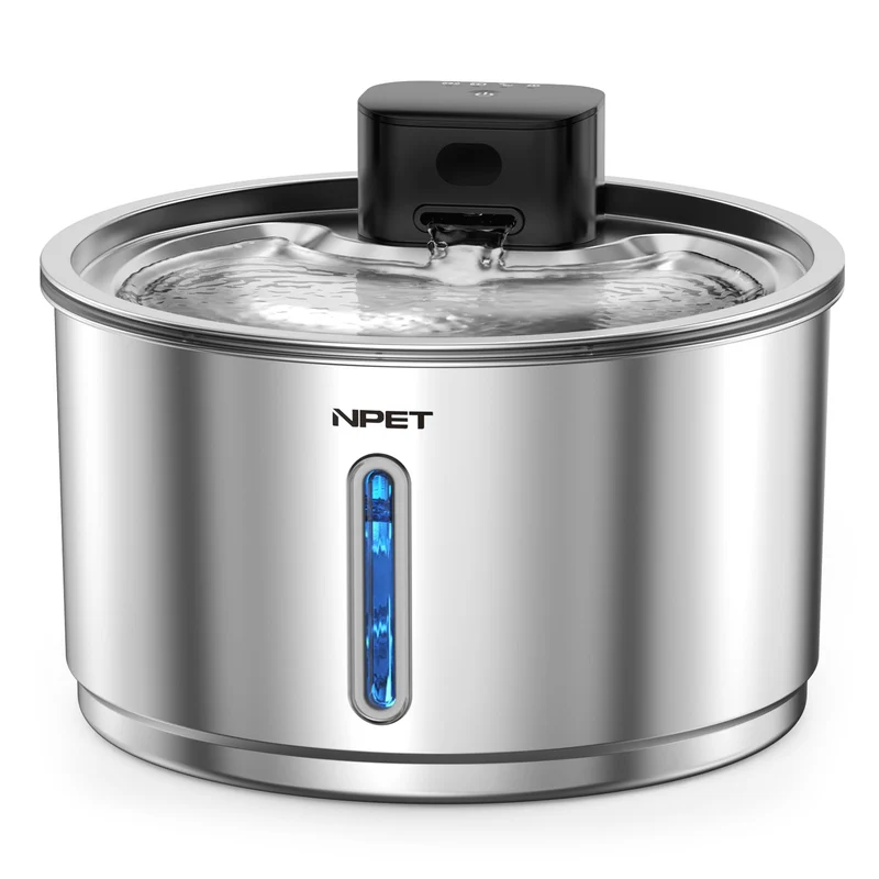 NPET Fontaine d'Eau Sans Fil pour Chats — Inox 1 Galon, Distributeur Automatique Portable