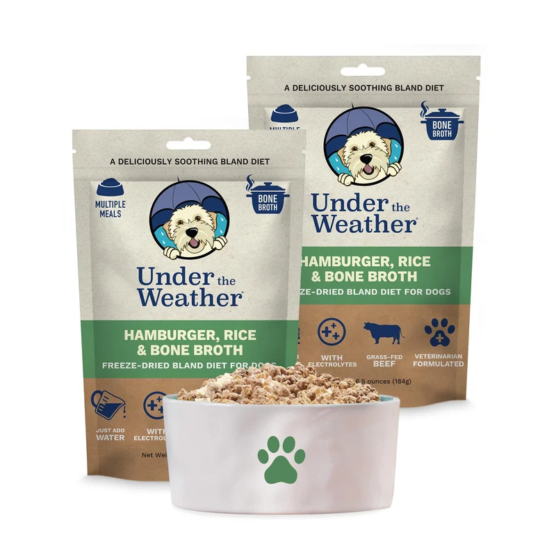Under the Weather Bland Diet Chien – Digestion facile et hydratation avec électrolytes | Lot de 2 – Riz, Poulet et Bouillon d’Os – 6oz