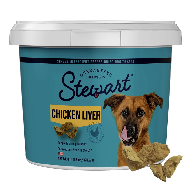Stewart – Friandises lyophilisées au foie de poulet 100% pour chien, tub 16,8 oz, sans céréales et sans gluten