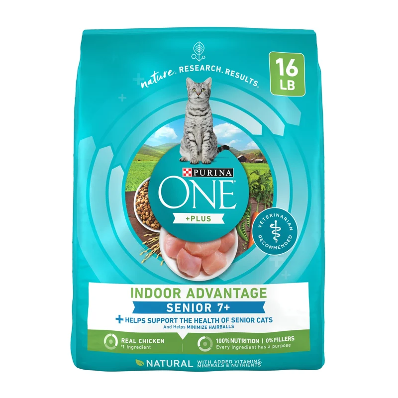 Purina ONE Chat Senior Indoor Advantage 7+ – Protéine élevée, Naturel, Sac 16 lb